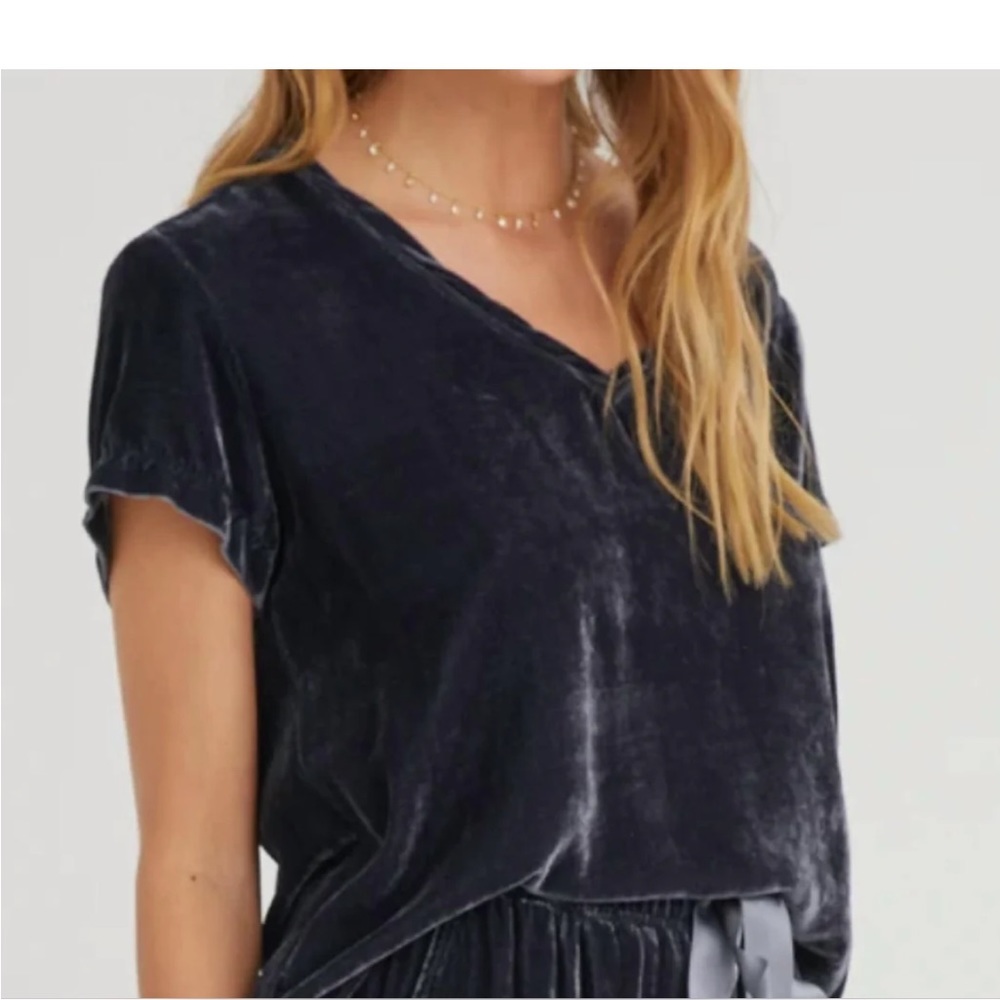Bella Dahl velvet V-neck tee. Blue szL